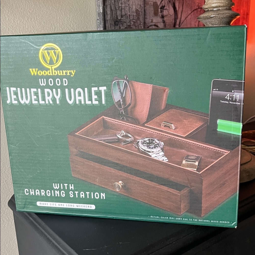 Wooden Jewelry Organizer NEW Multiple Compartments Charging Station - Picture 2 of 7
